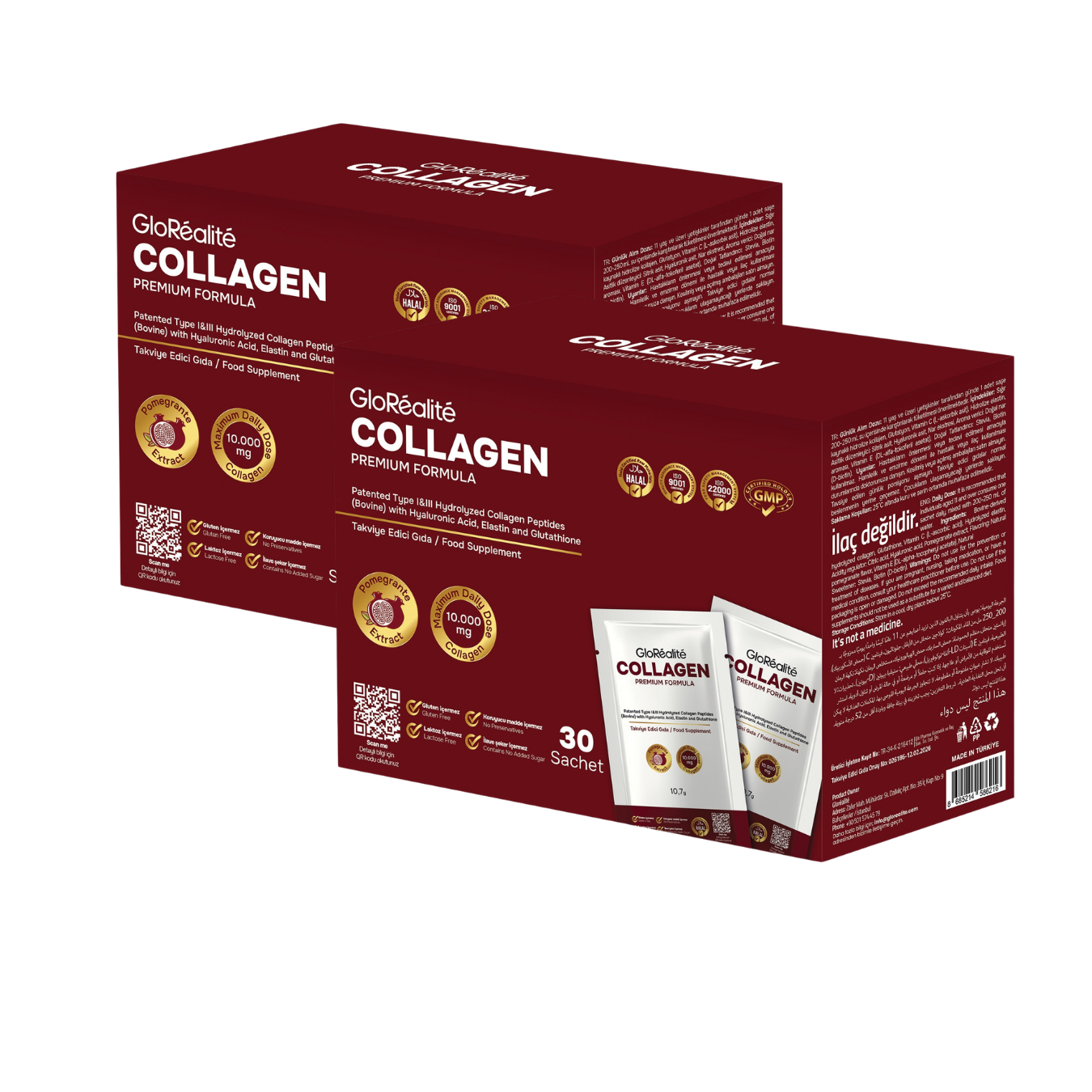 Gloréalité Premium Hydrolyzed Collagen Peptides 10,000 mg + Glutathione | 60 sachets (Value Pack – 2-Month Supply)