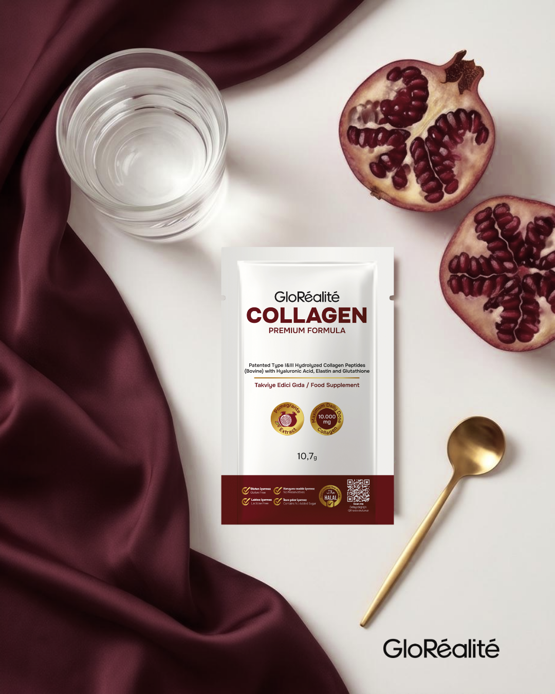 Gloréalité Premium Hydrolyzed Collagen Peptides 10,000 mg + Glutathione | 30 sachets